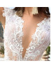 V Neck Ivory Lace Tulle Wedding Dress With Champagne Lining